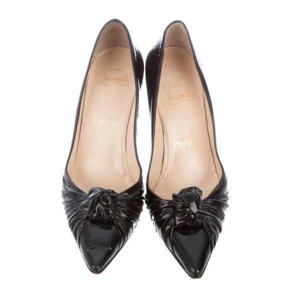 Christian Louboutin 36.5 Black Patent Leather Knotted Pointy-toed Pumps - Picture 3 of 11
